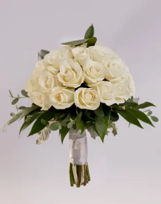 18 White Rose Hand Tied Bouquet